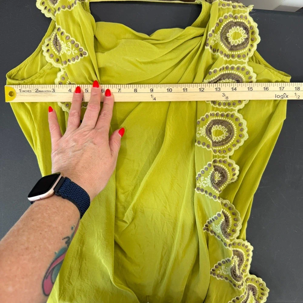 BCBGMAXAZRIA S Runway Silk Dress Chartreuse Green Embroidered Eyelet Luxury